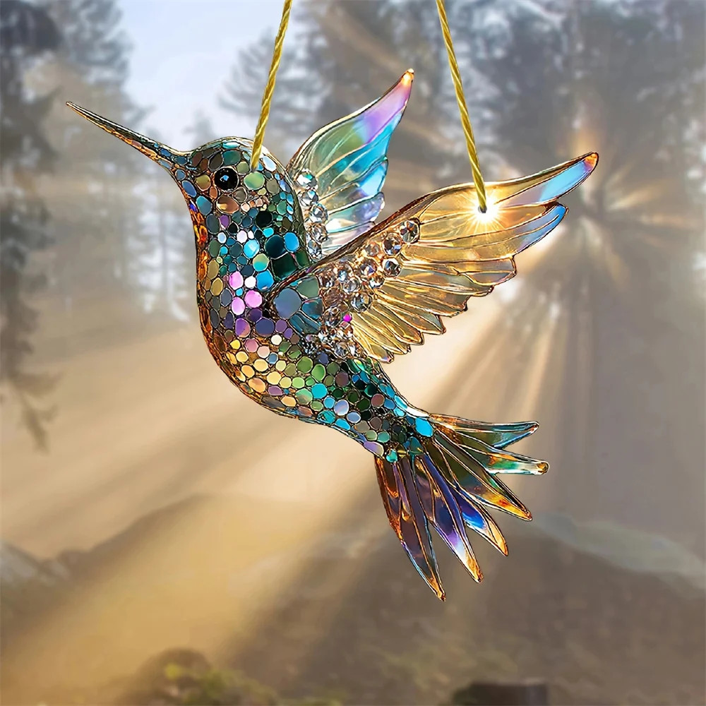 8cm Acrylic 2D Hummingbird Wind Chime Suncatcher Home Garden Decor