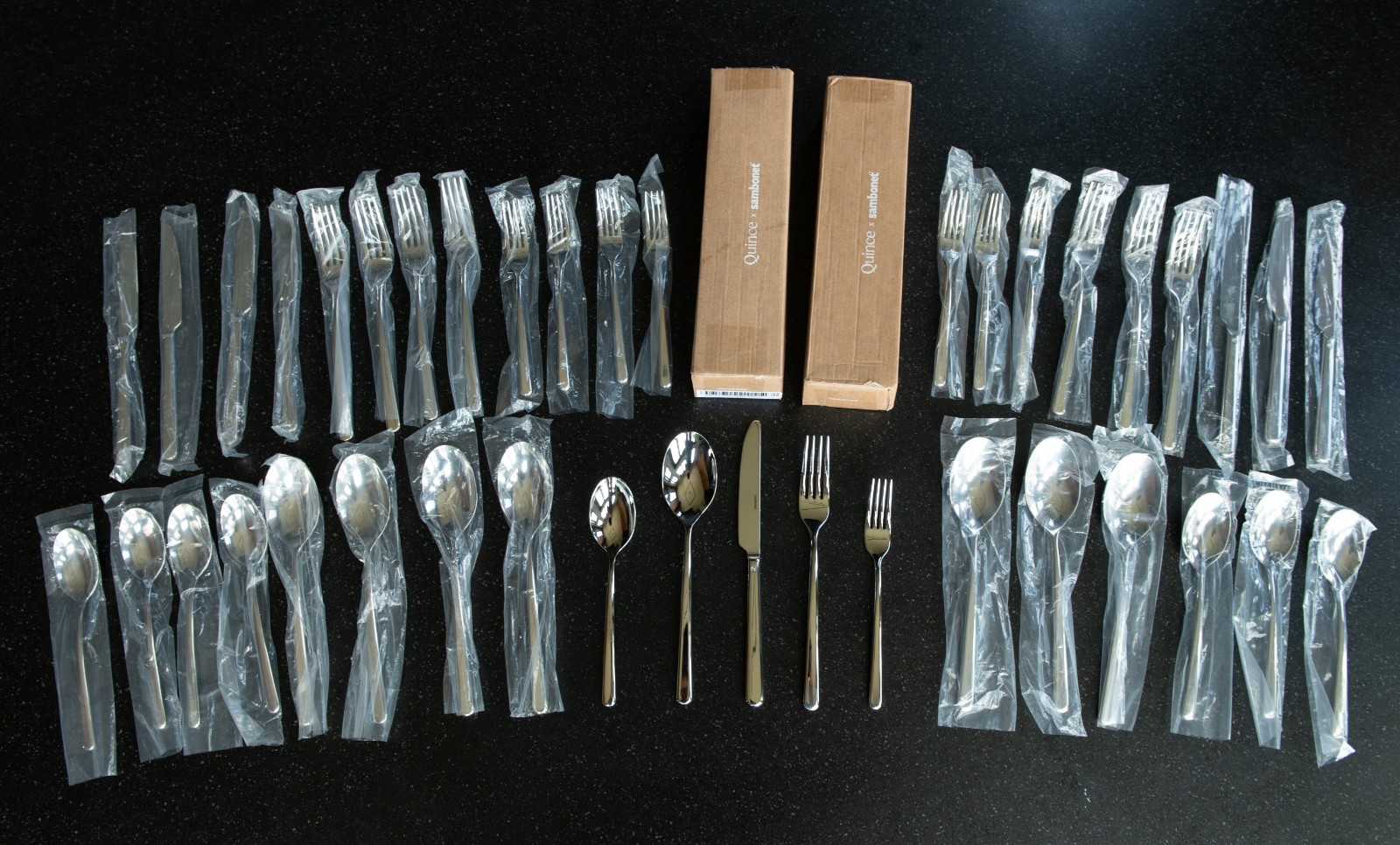 Quince Sambonet Gia Minimalist Polished Stainless 40 Piece Flatware Set Open Box