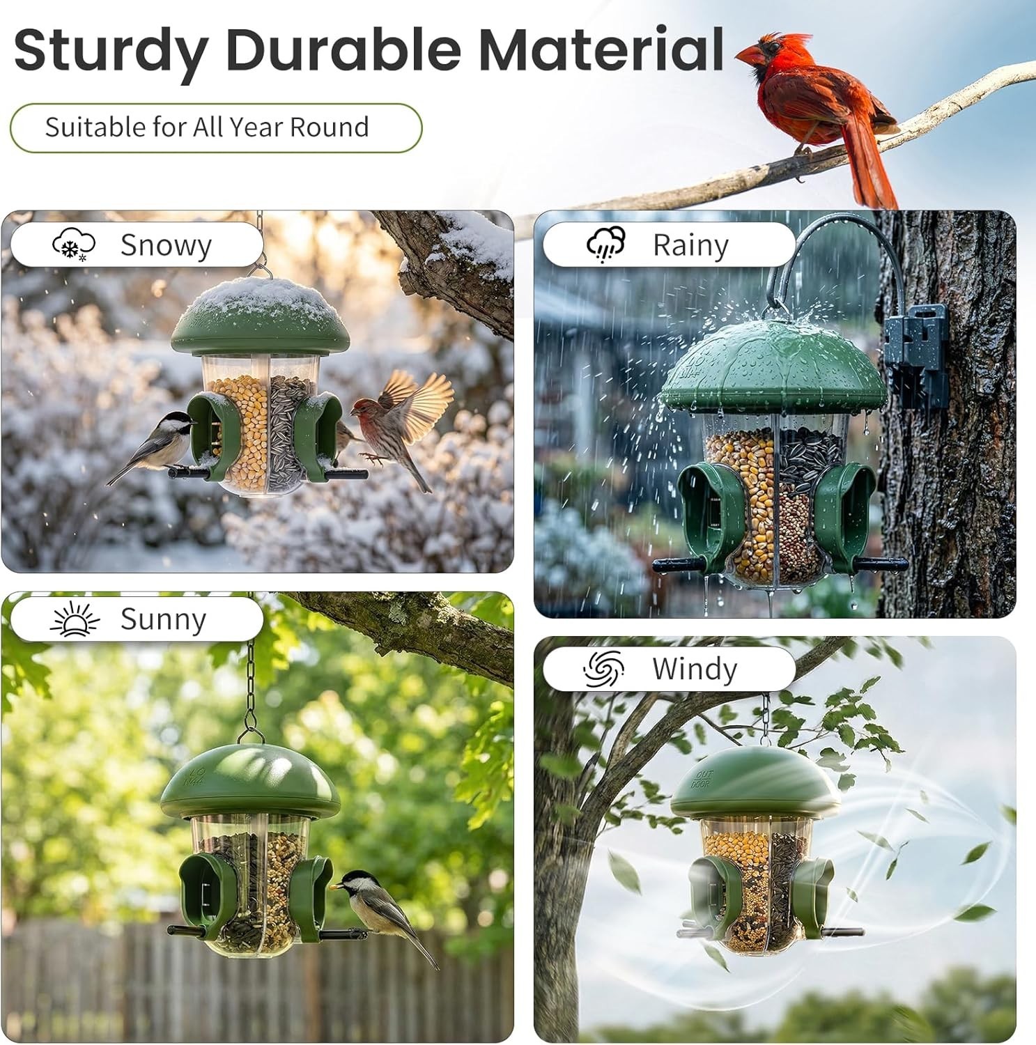 LONA Hanging Bird Feeder – Weatherproof, 3 Ports, 1.7 lb Capacity for Outdoors