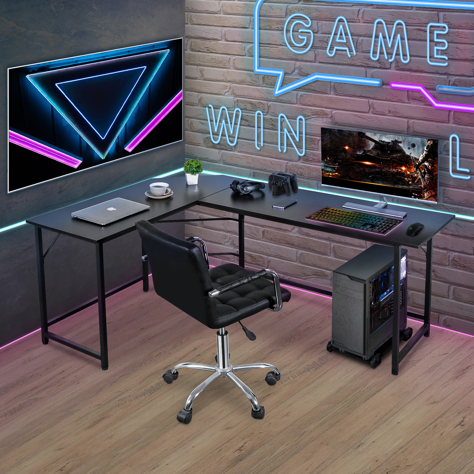 Computer Gaming Laptop Table L-Shaped Desk Corner Workstation for Office Home