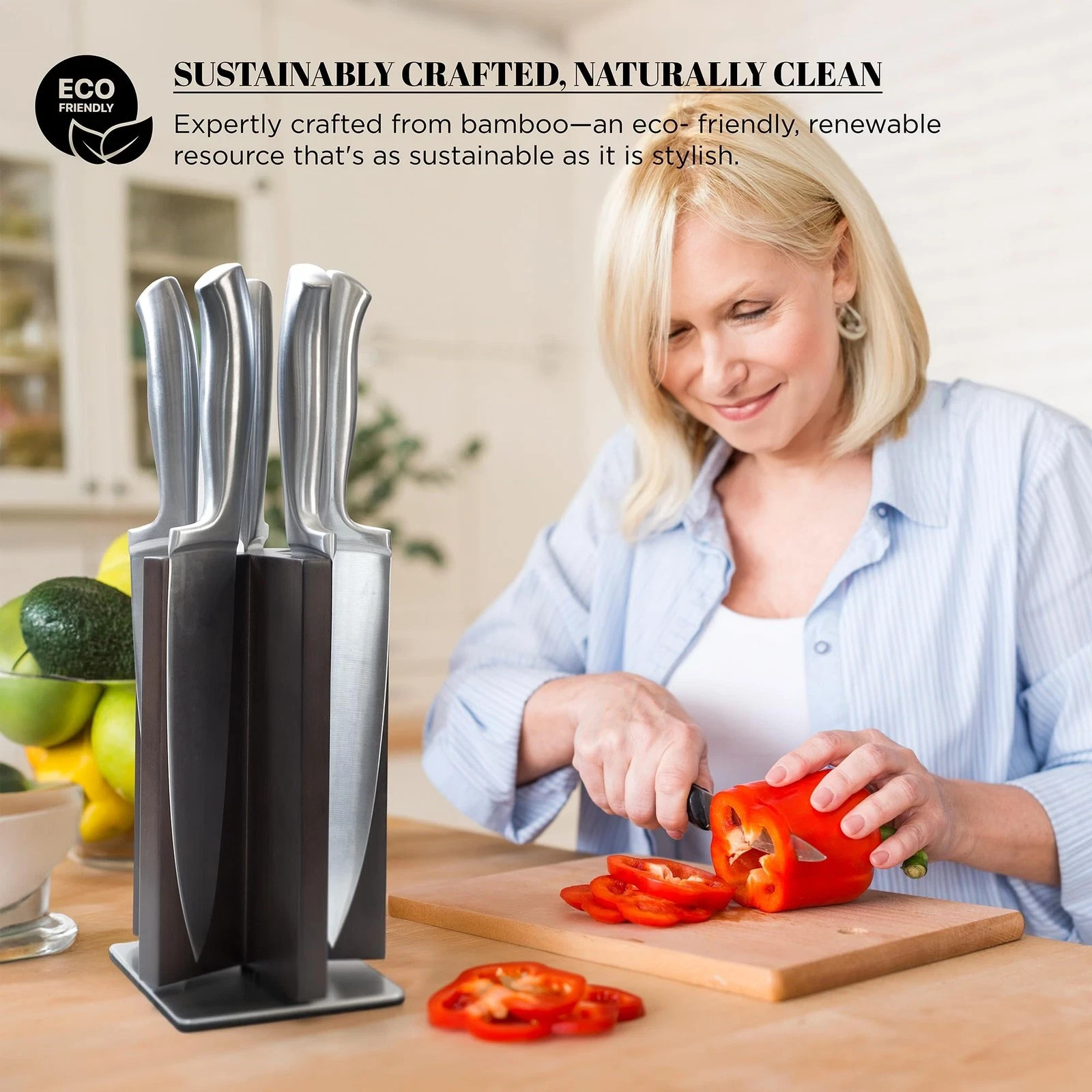 360° Rotating Magnetic Knife Block without Knives, Dark Brown, Knife Holder, New