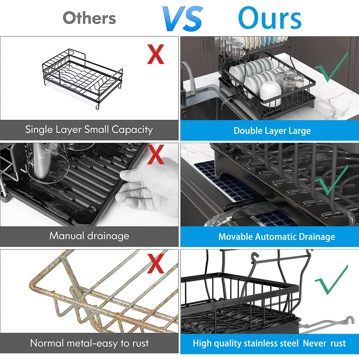 2 Tier Over Sink Dish Drying Rack Stainless Steel Kitchen Dish Drainer organizer
