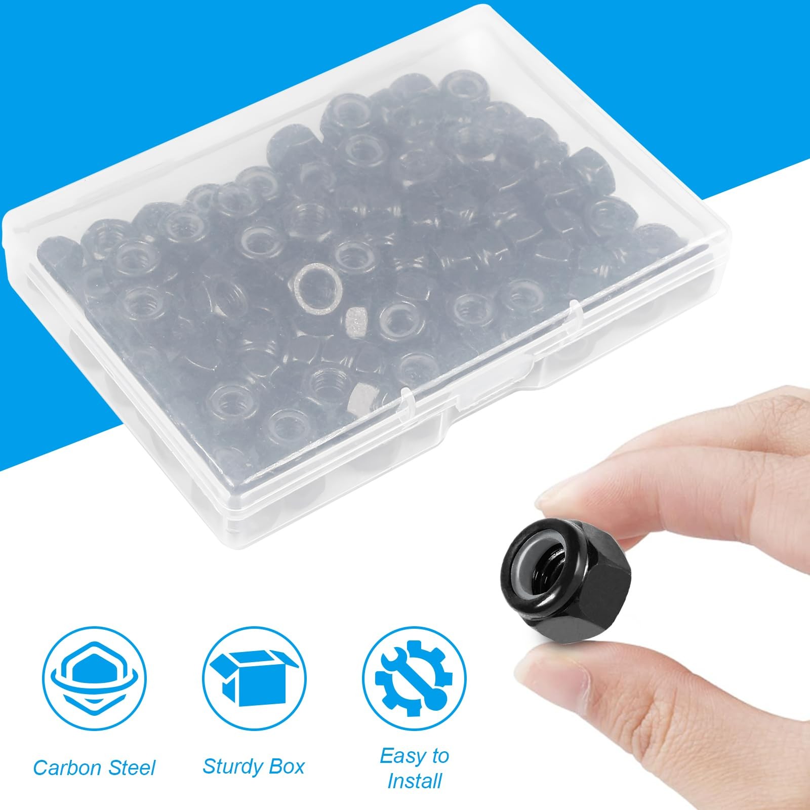 Yinpecly 50Pcs M8 x 1.25mm Nylon Insert Hex Lock Nuts Carbon M8; 50pcs, Black