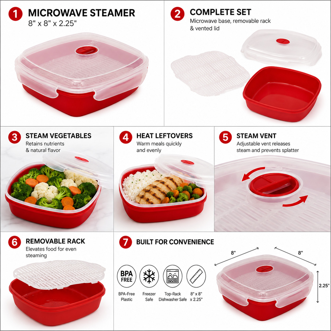 Microwave Steamer Grill with Lid Cooks Meats Fish Vegetables in Minutes (835)