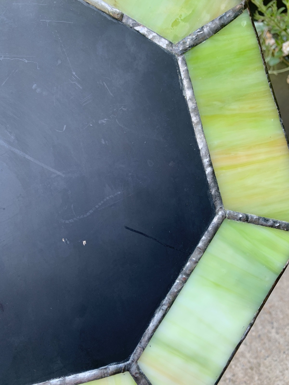 Octagon Green Stained Slag Glass Mirror Wallhanging