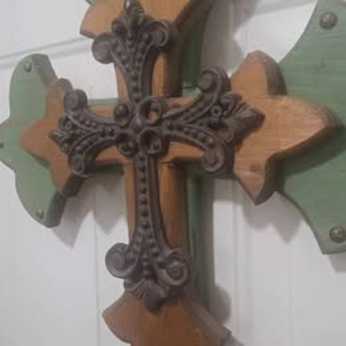 Rustic Layered Wood and Metal Wall crafted Cross home decor