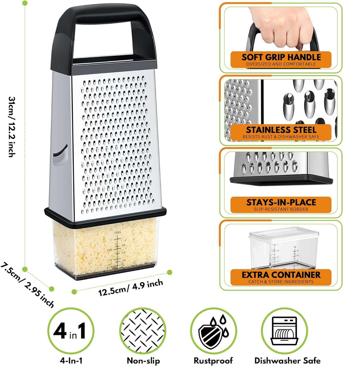 Cheese Grater With Container Box Grater Stainless Steel Graters for Kitchen Chee