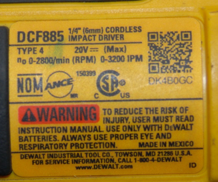 DEWALT DCF885B 20V Impact Driver – Tool only