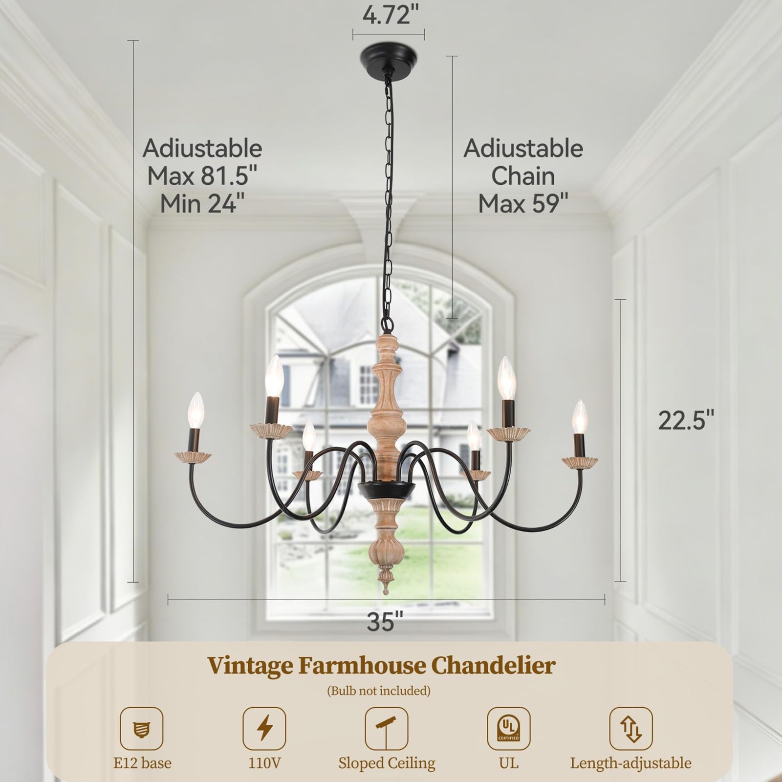 35in Large French Country Chandelier 6 Light Farmhouse Metal Chandeliers Ligh…