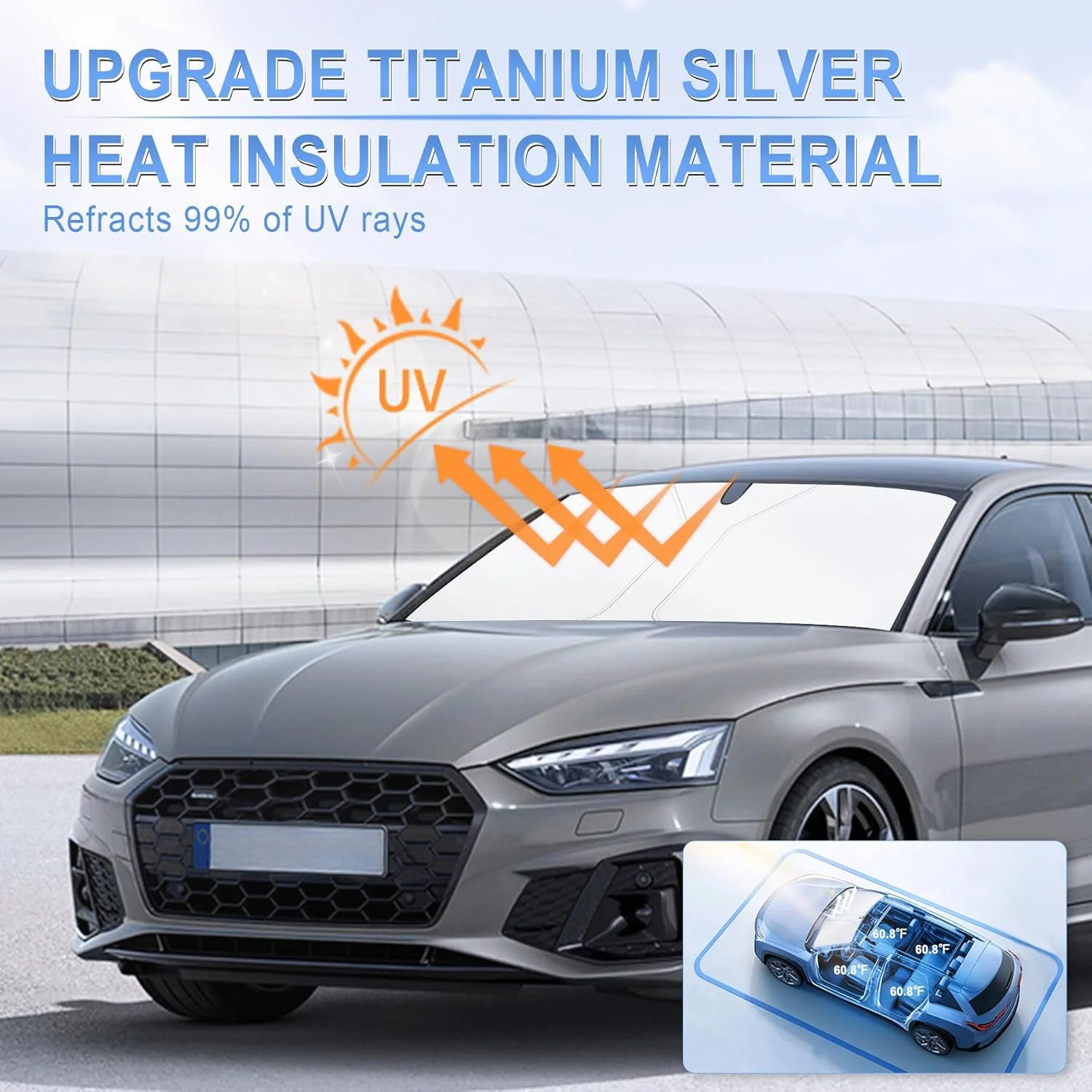 SINGARO 300T Universal Car Windshield Sun Shade, Foldable Reflective for Windshi