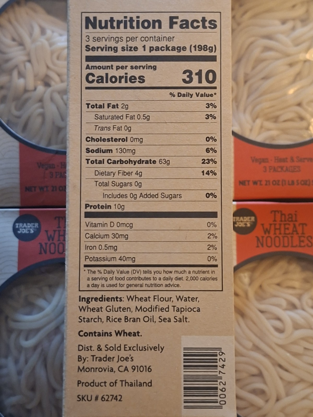 (2 PACK) Thai Wheat Noodles 42oz. Vegan. Udon Style Noodle. Trader Joe’s