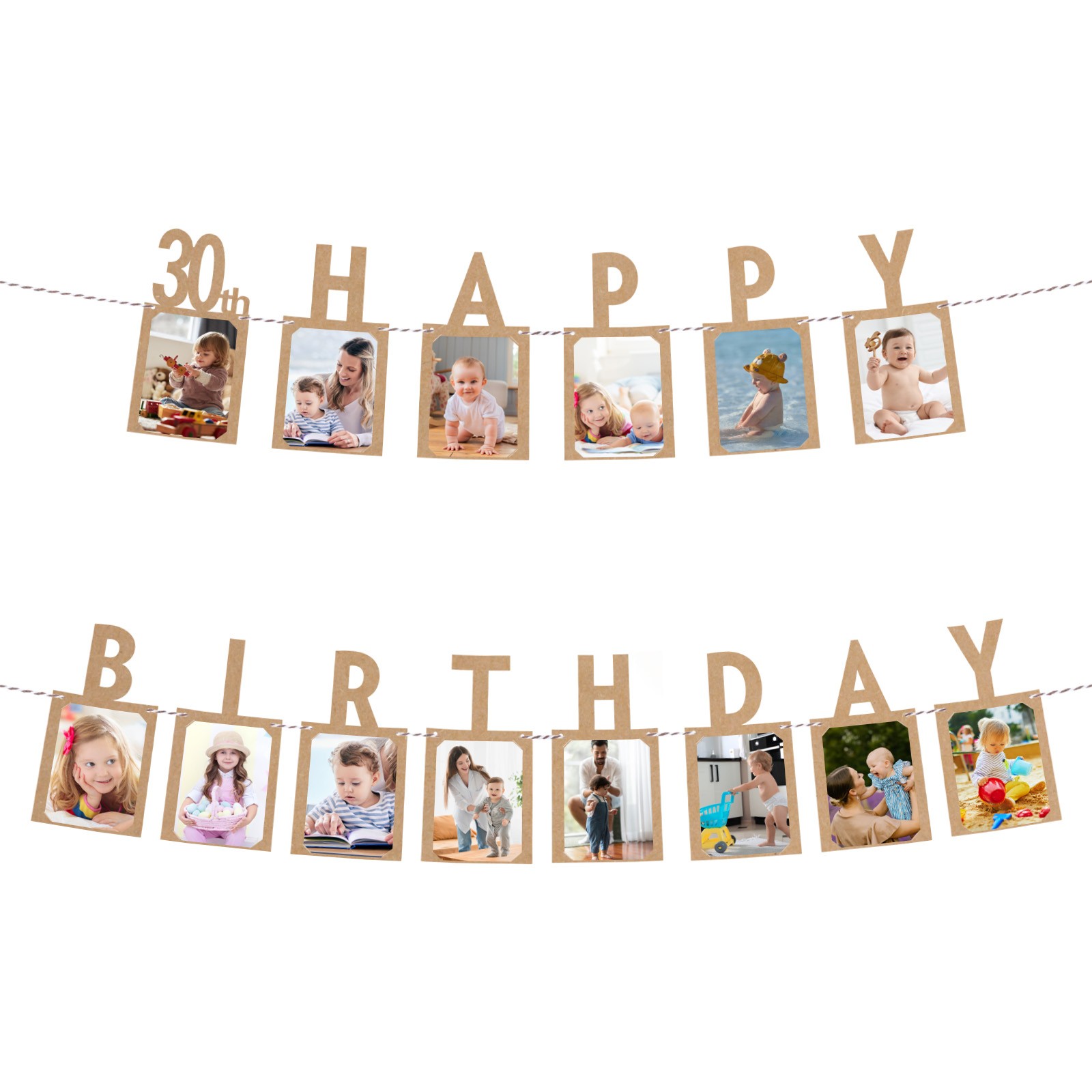 14PCS 30th Birthday Photo Banner Decorations from 1 to 12 Months Kraft Paper