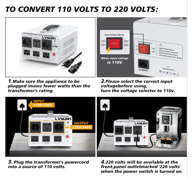 Transformador de voltaje 3000W elevador/reductor 110-240V con múltiples tomas y