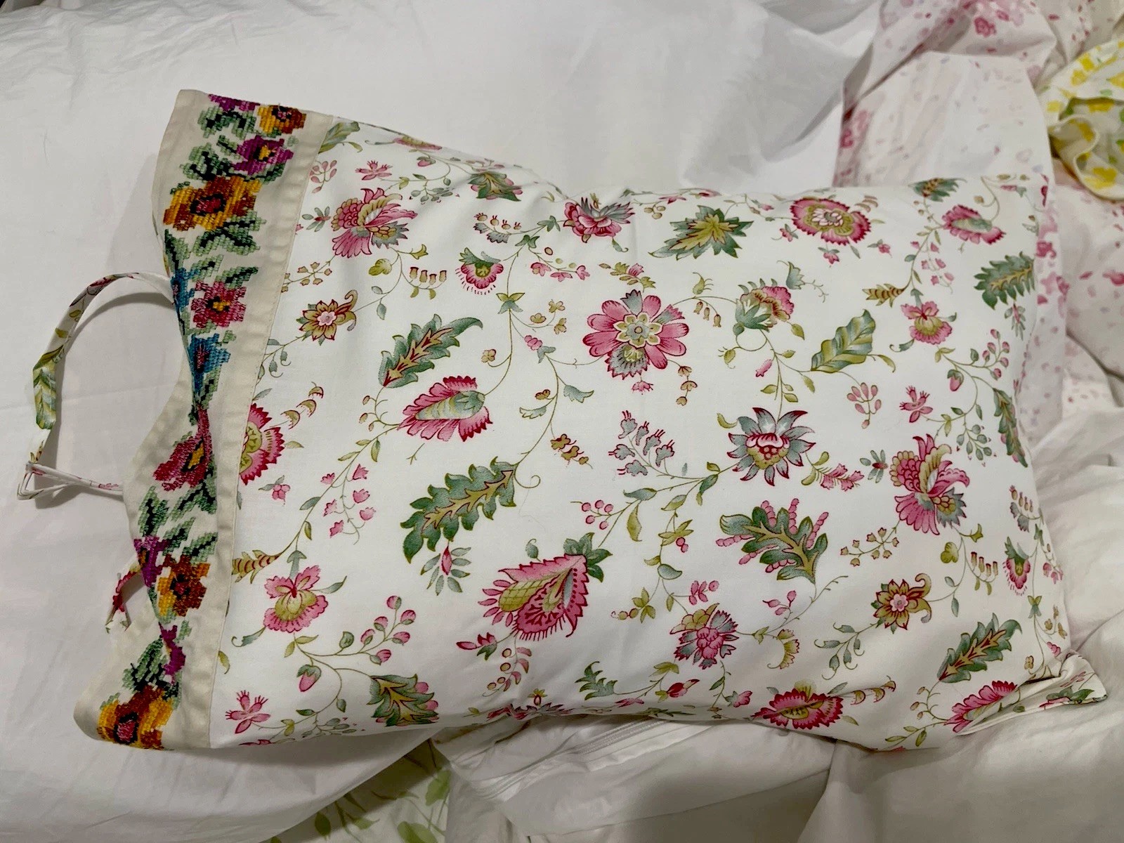 KENZO France NWT (1pc) Boudoir Sham 100% Percale Print Ties Embroidery ONE SHAM