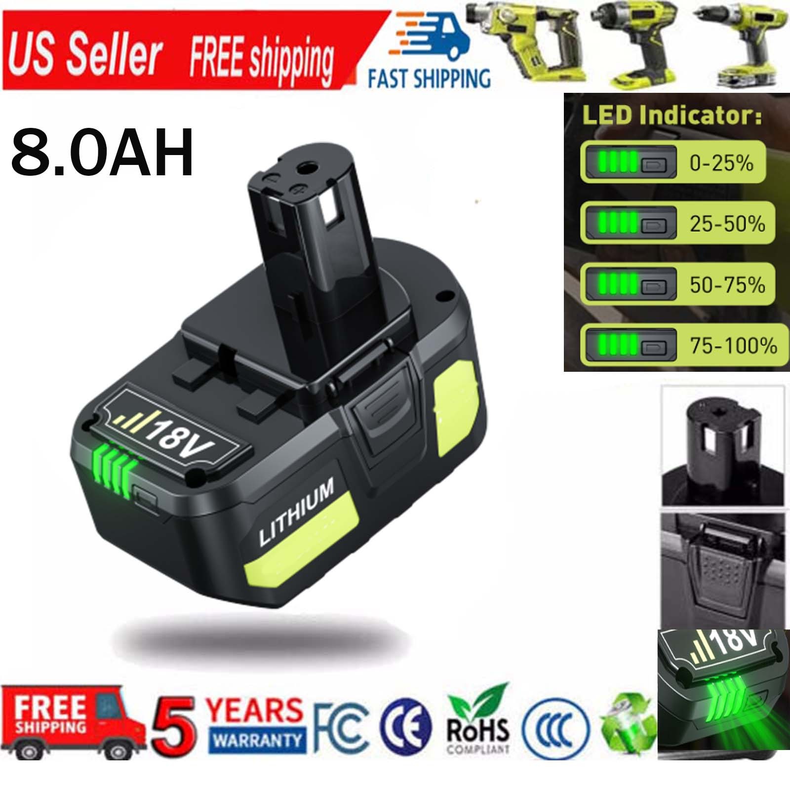 1/2PACK For Ryobi 18V PBP005 ONE 8.0Ah Lithium-Ion P108 Battery PBP003 PBP006
