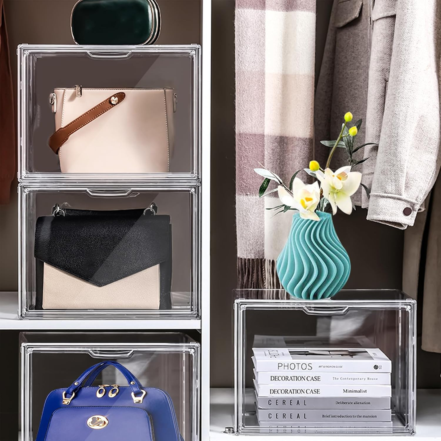 4 Packs Clear Plastic Handbag Storage Organizer for Closet, Acrylic Display Case