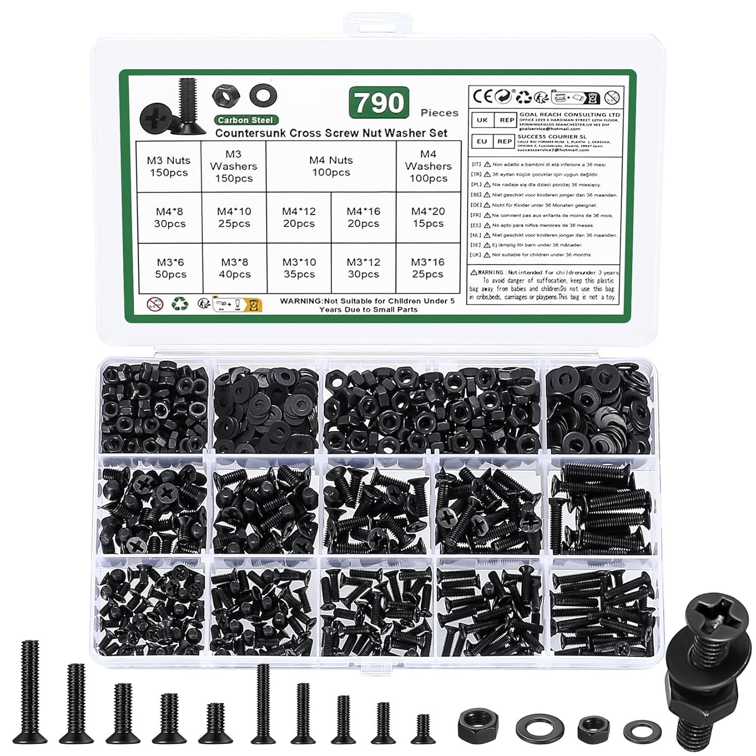 M1.4 M1.7 M2 M3 M4 M5 Phillips Flat Head Screws Bolts Nuts Washer Assortment kit