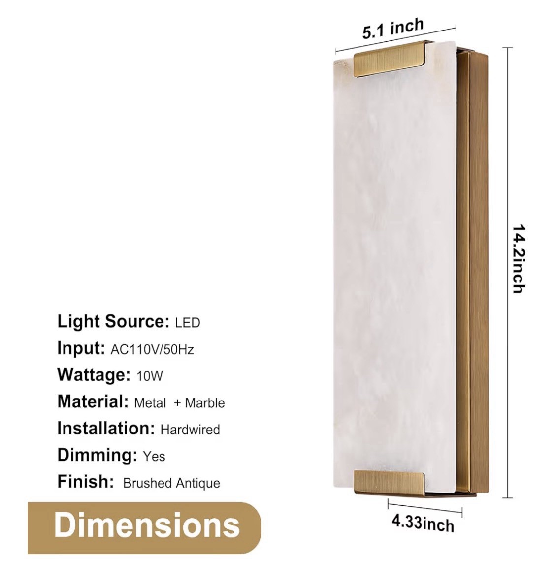 14.2in Alabaster Wall Sconce, Large Natural Marble LED Modern Wall Lamp 12W