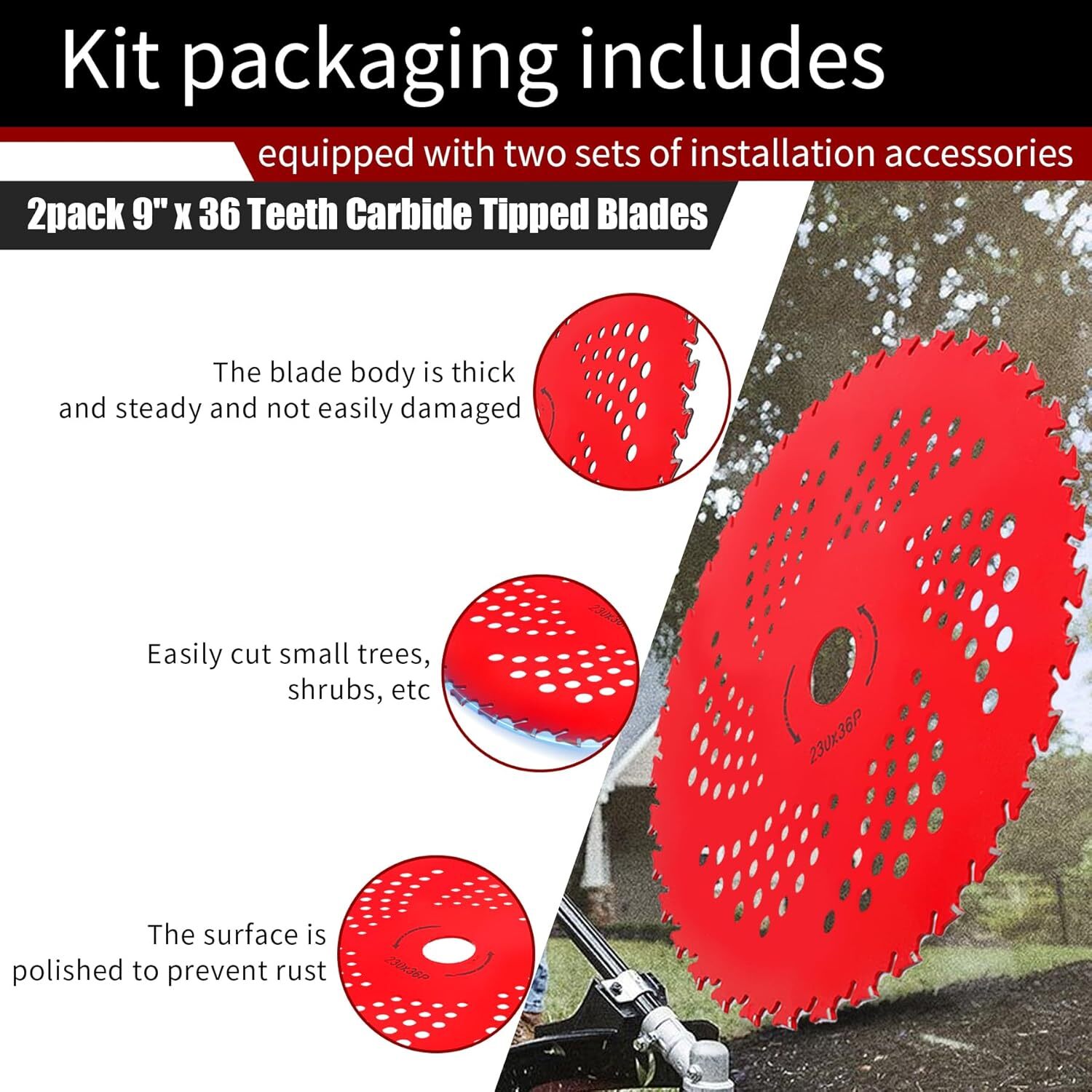 2 Pack 9″ Carbide Tip Circular Saw Brush Cutter Trimmer Weed Eater Blade