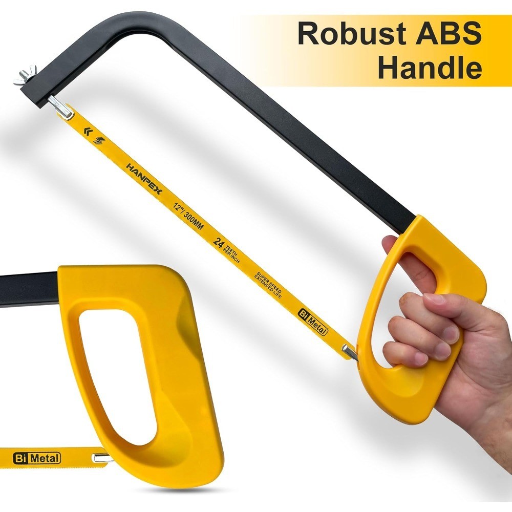 12in. High-Tension Hacksaw Frame with 24 TPI Bi-metal Blade, Hand Saw Suitable