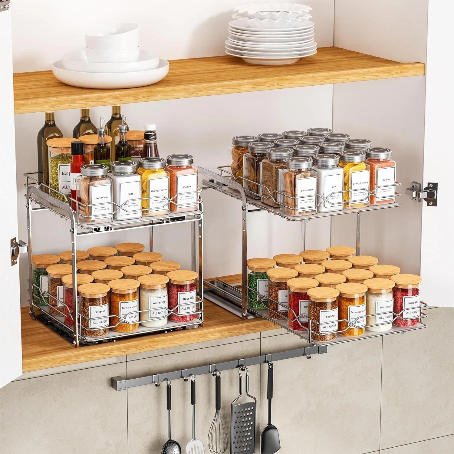 Multifunctional Chrome Spice Rack – Pull Out, Rust Resistant, 9.25”W Organizer