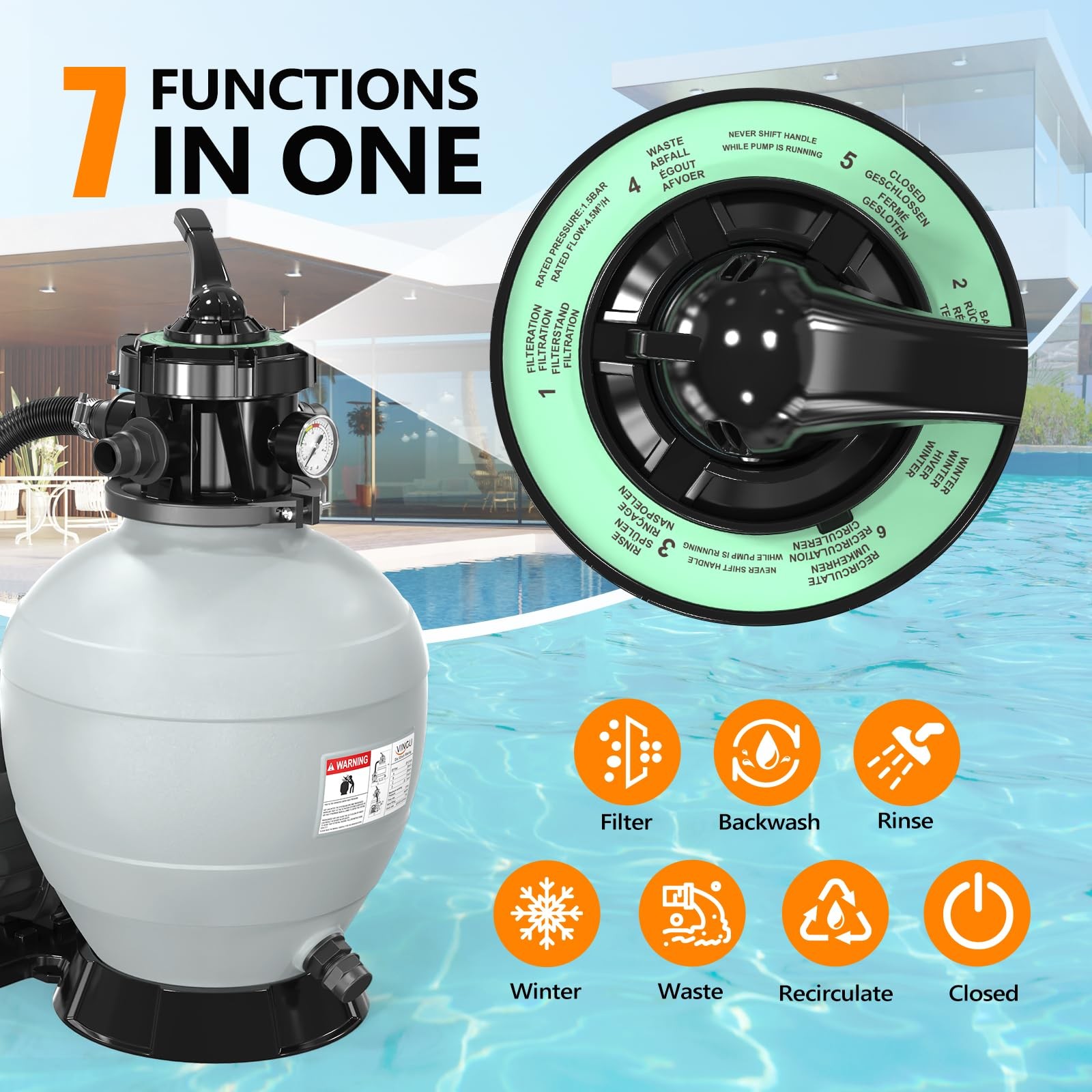 14 in Sand Filter Pump with Filter Balls and 24H Timer, 2087 GPH 3/4 HP Power…