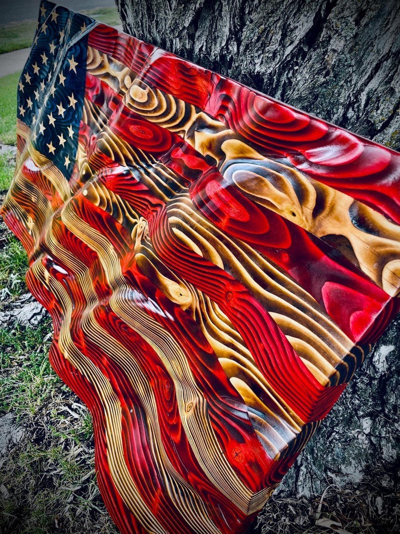 Rustic | American Handmade | Waving Wood American Flag Patriotic Wall Decor Gift