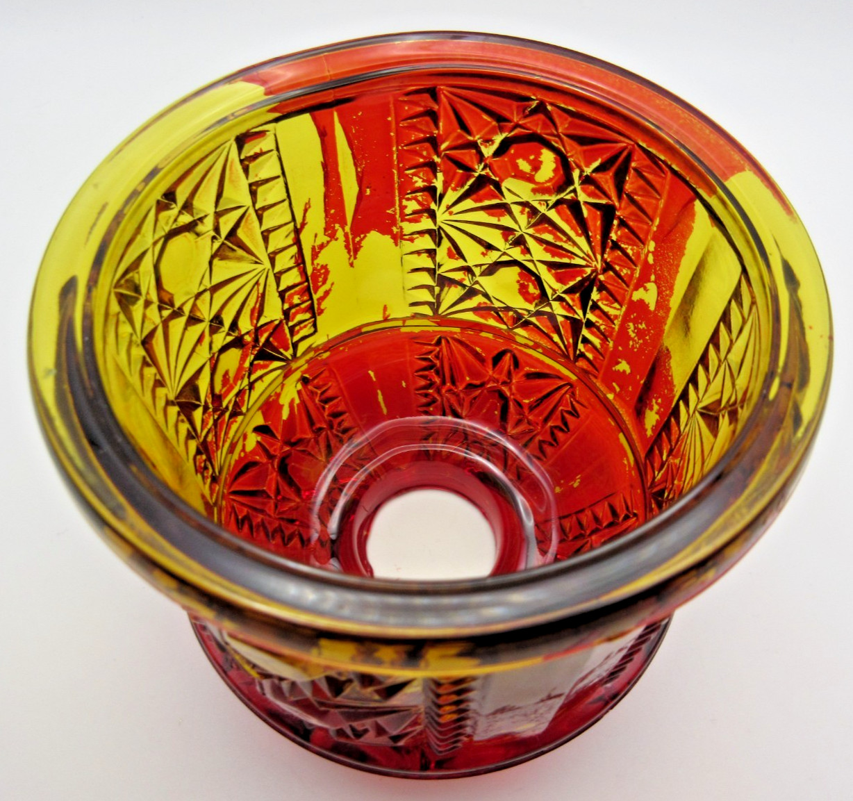 Amber With Ruby Red Flash Stars & Bars Fairy Lamp Glass 6.5″ See Description