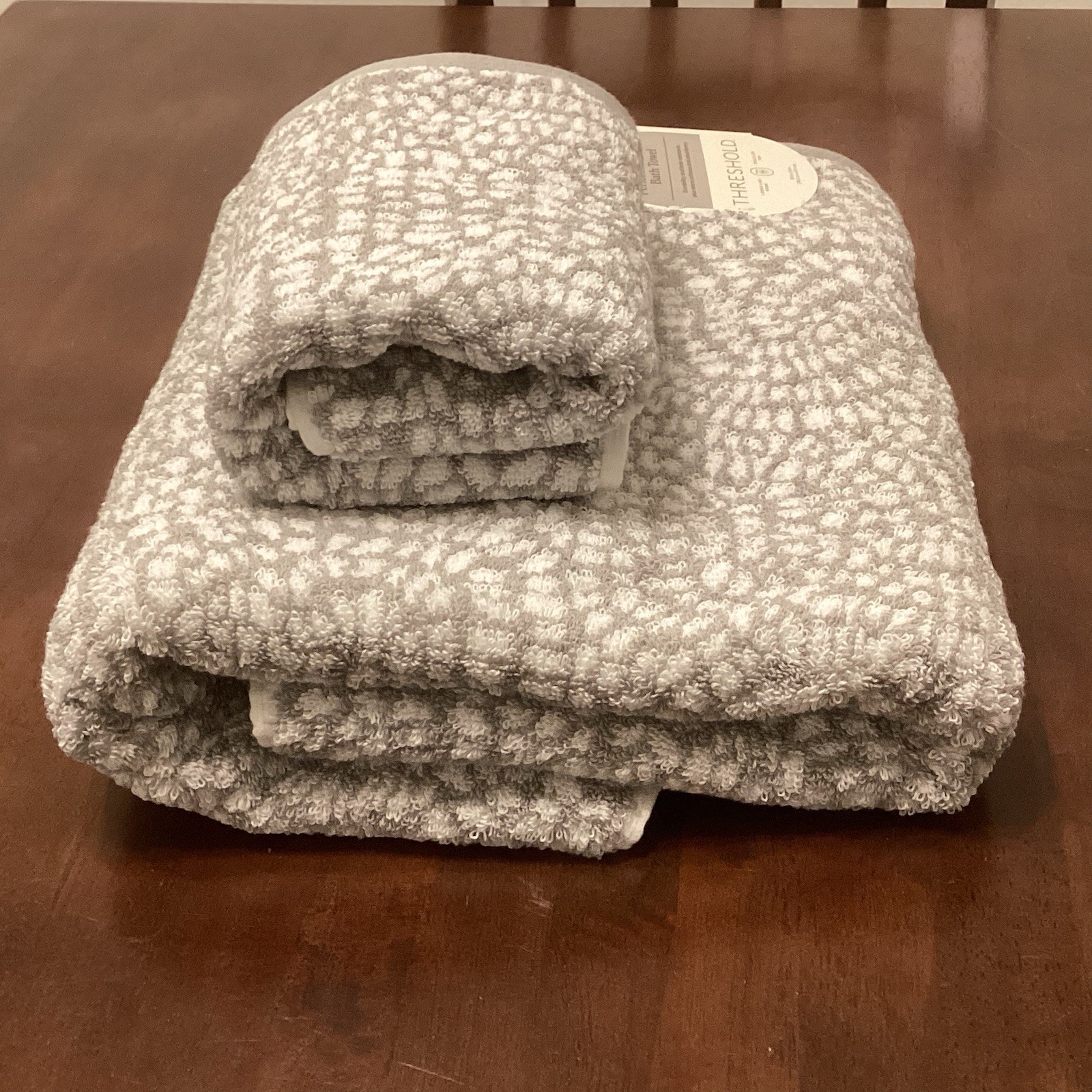 Performance Plus Bath Towel Hand Towel NEW Gray Geo Threshold™ 100% Cotton Set 2