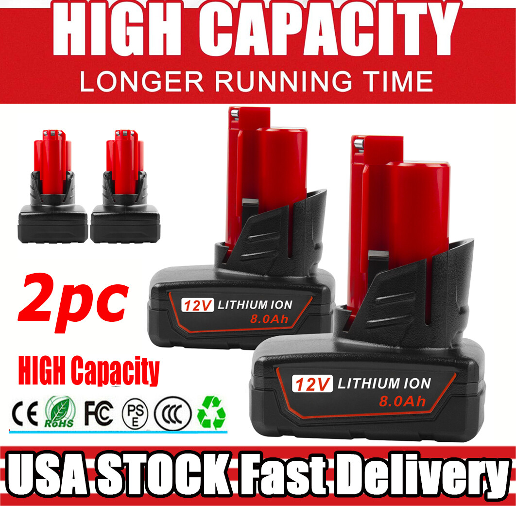 2PCS For Milwaukee 48-11-2460 For M12 LITHIUM 8.0Ah Extended Capacity Battery