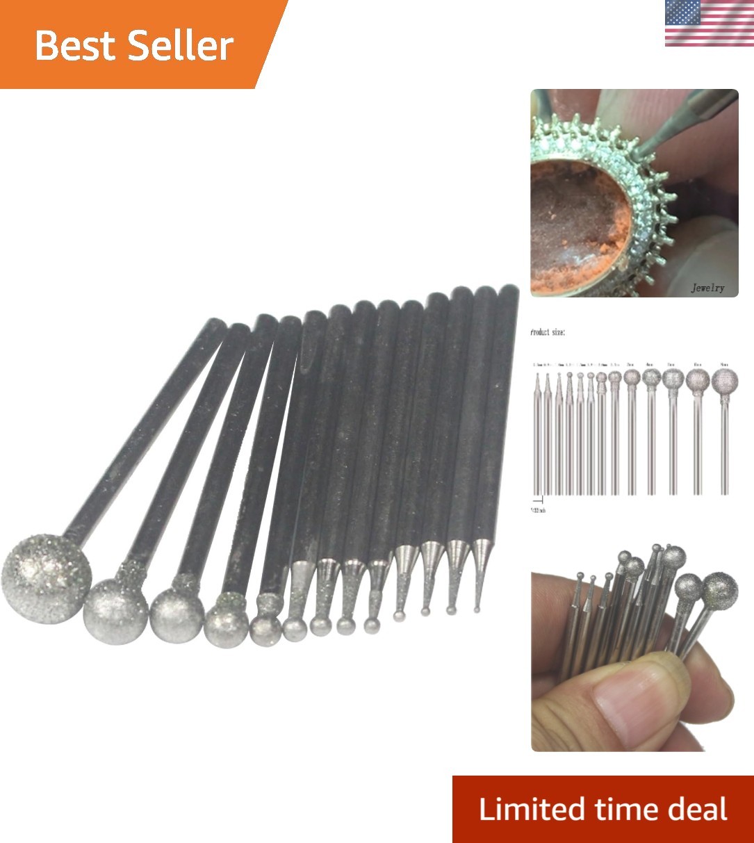 Durable 13 Pcs Diamond Burr Set – Sharp Cutting for Jewelry and Gemstone Work
