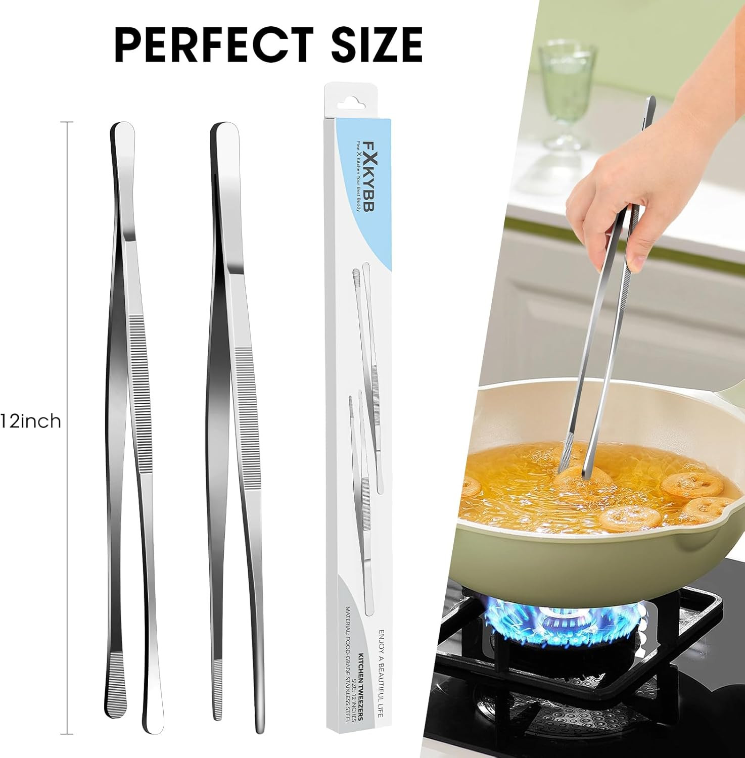 Stainless Steel Cooking Tweezers Tongs 12 Inch Kitchen Tools 2 Pack