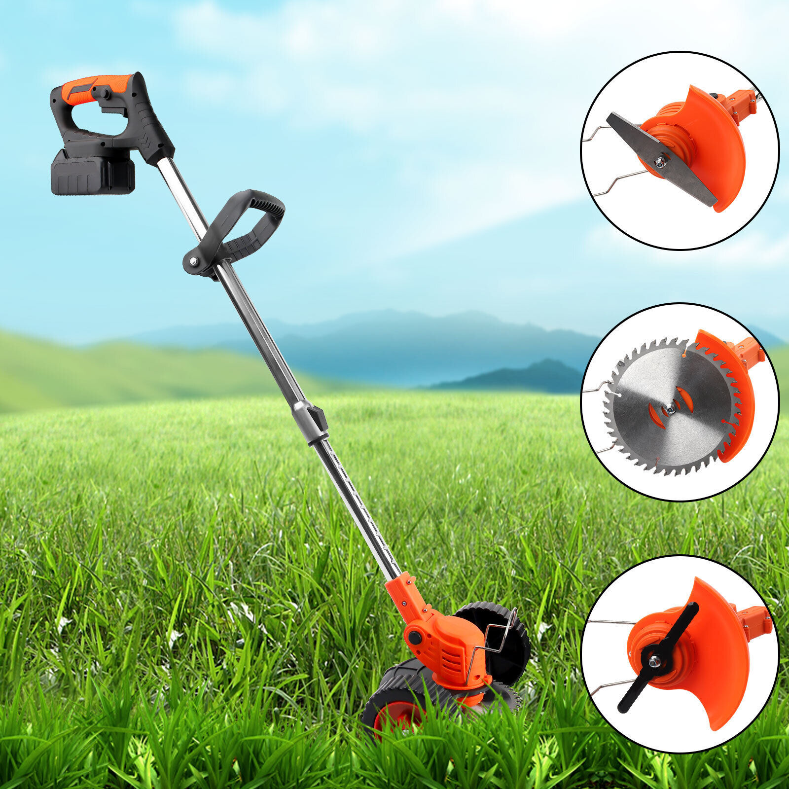 21V Weed Eater with Wheels Cordless Battery Weed Wacker with Charger+2*Batteries