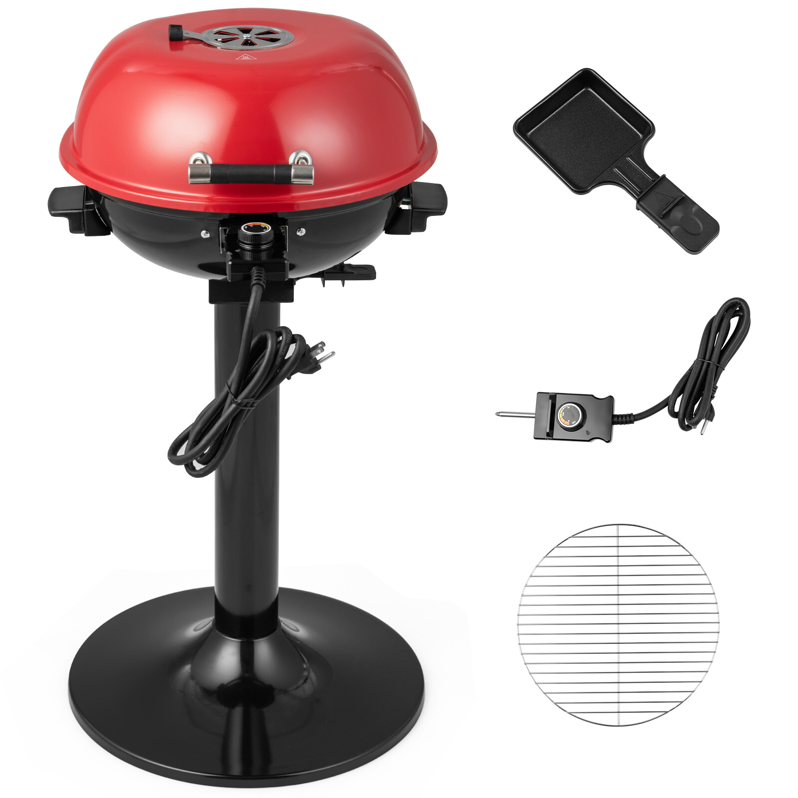 Portable 1600W Electric BBQ Grill w/ Temperature Control & Grease Collector Red