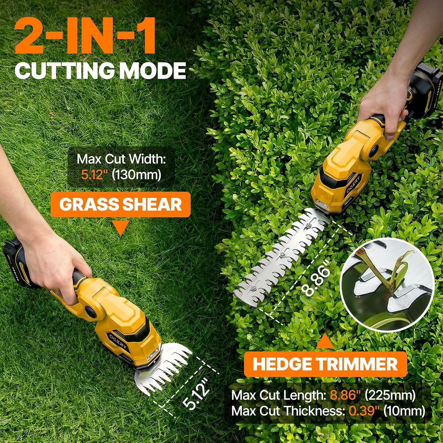 Dual Battery 21V Electric Hedge Trimmer & Grass Shears – Lightweight Design