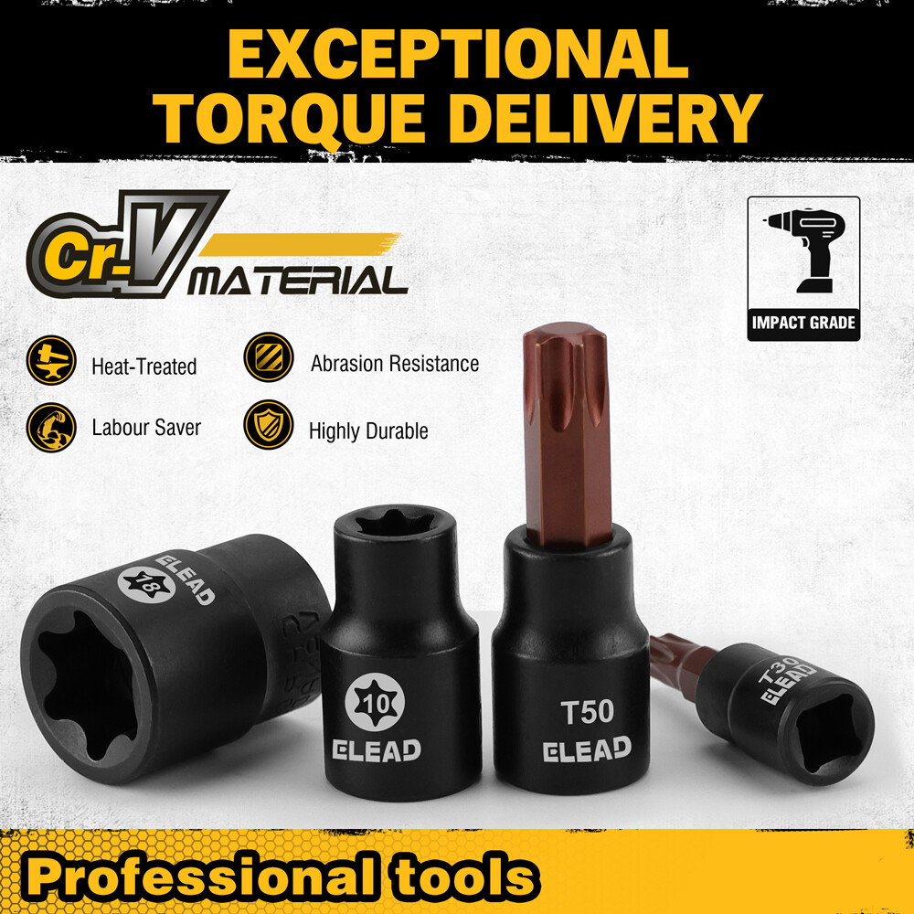 31PC Torx Bit Socket Set T8-T70 & E-Torx E4-E24 S2 Alloy Steel Star Premium CR-V