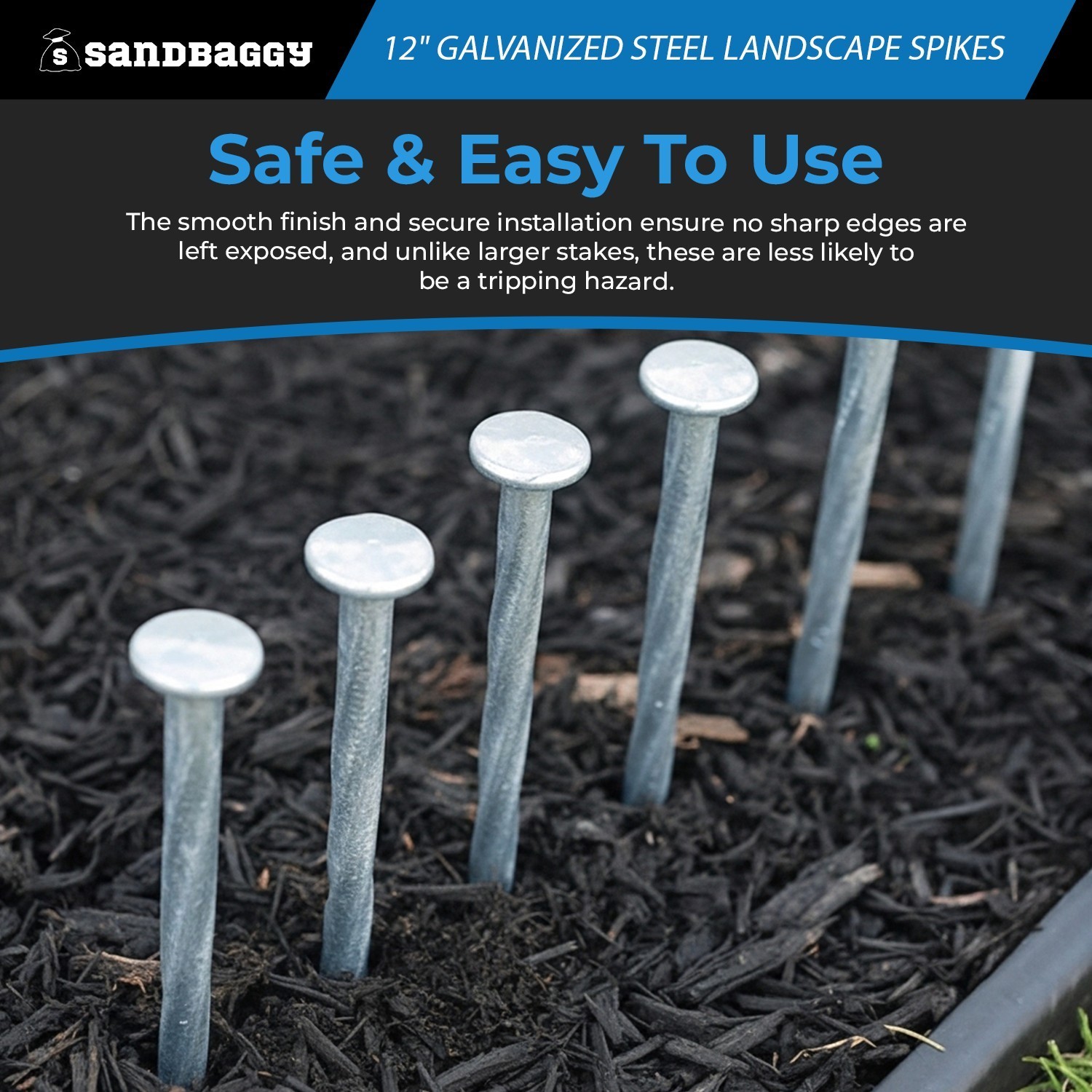 12 in. Galvanized Spiral Landscape Edging Spikes – 1 Gauge Steel – Sandbaggy