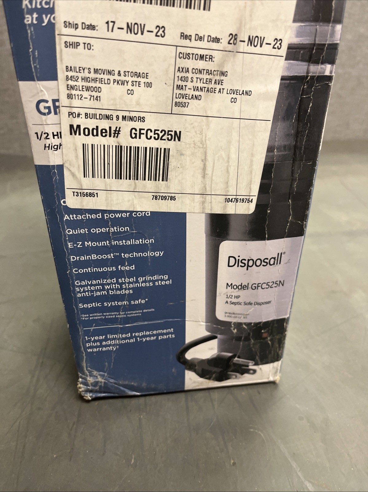 GE 1/2 Horsepower Continuous Feed GarbageDisposerCorded Disposal GFC525N BAD BOX