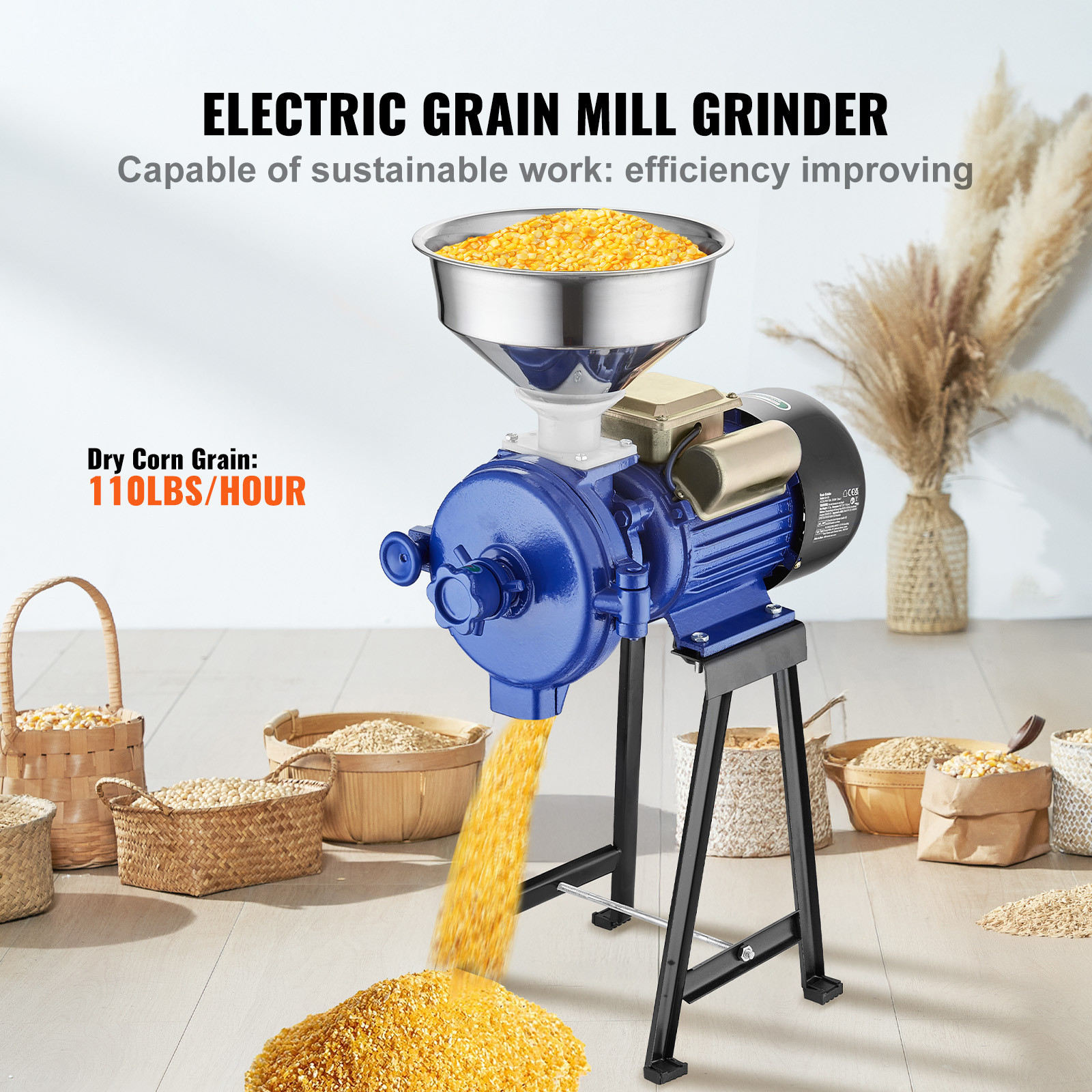 VEVOR 3000W Electric Grain Grinder Corn Wheat Flour Cereal Mill Dry Grinder