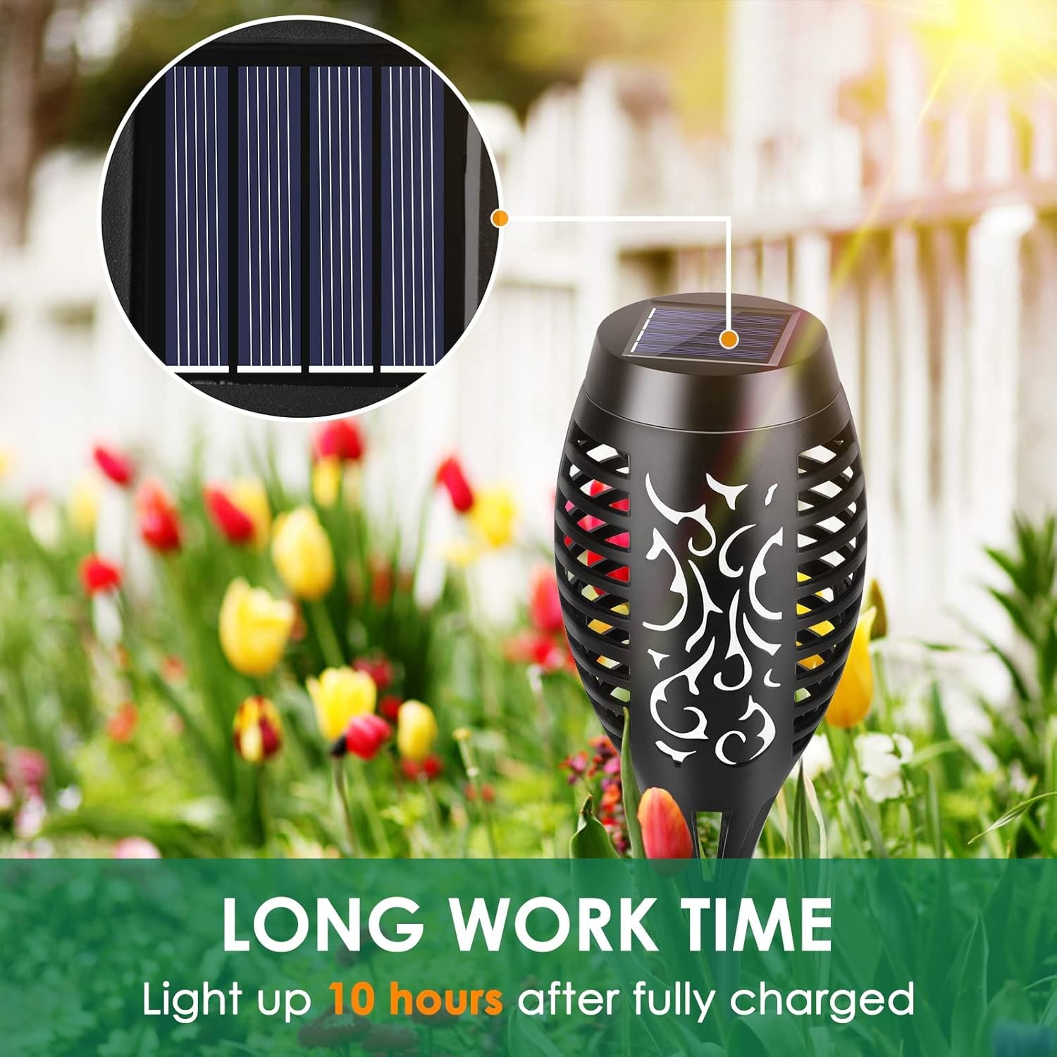 6 Pack LED Solar Flame Torch Lights Outdoor Flickering Garden Yard Pathway Lamps
