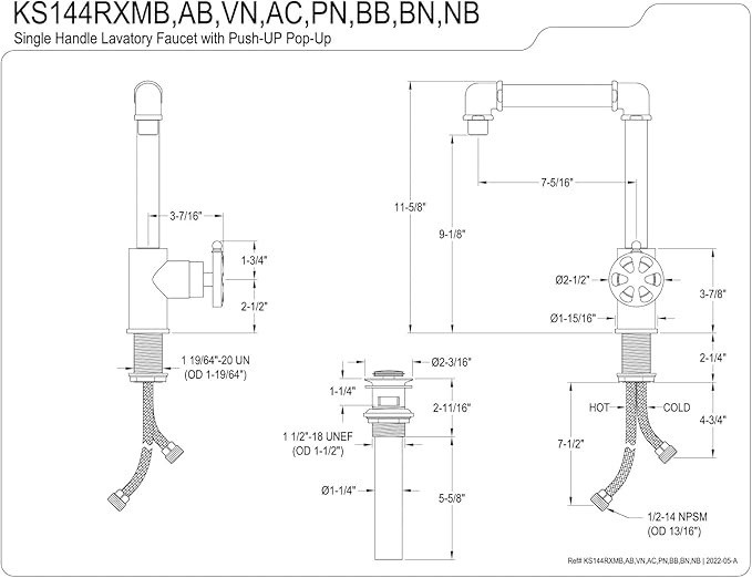 Kingston Brass KS144RXPN Belknap Bathroom Faucet, Polished Nickel, Deck Mounted