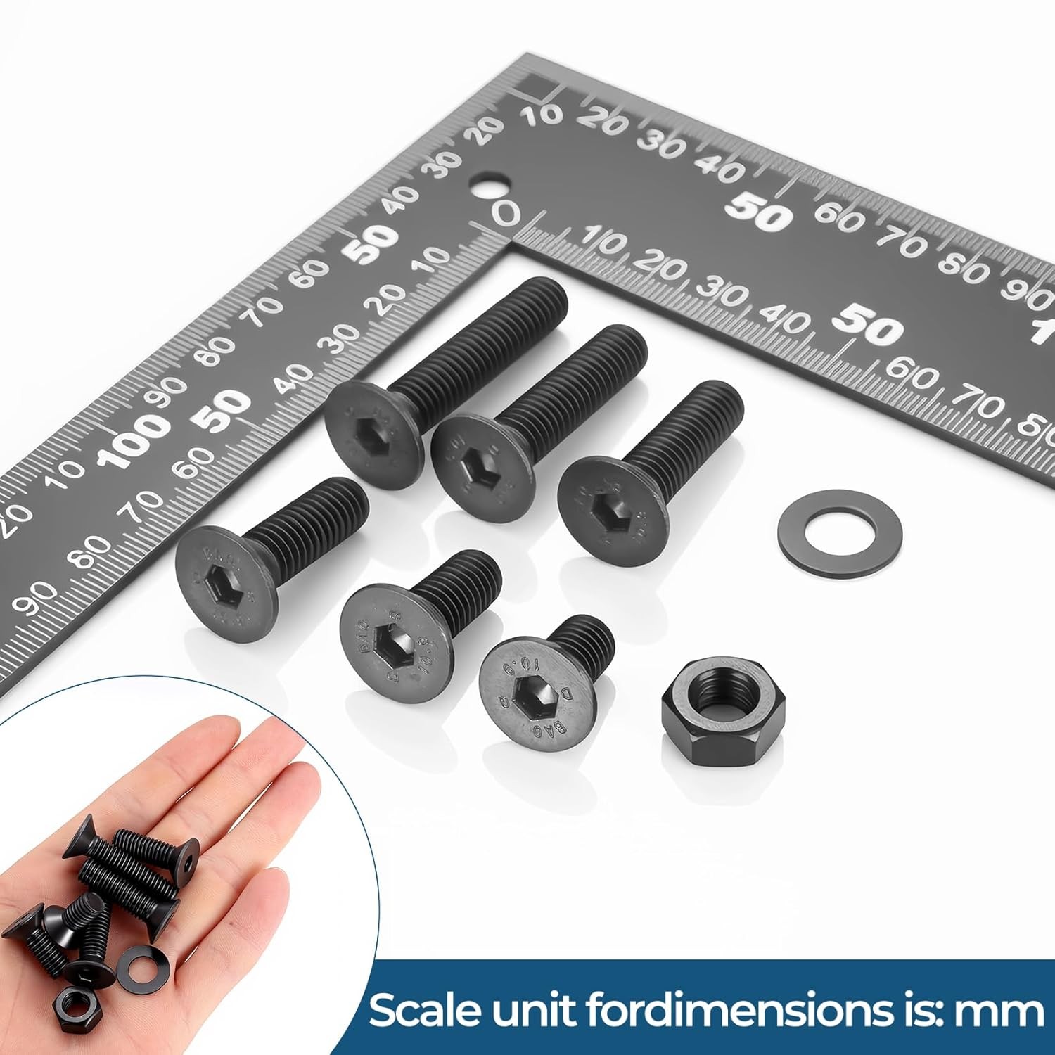 155Pcs M8 Hex Socket Flat Head Cap Screws Bolts Nuts Set Assortment Kit(16-40MM)