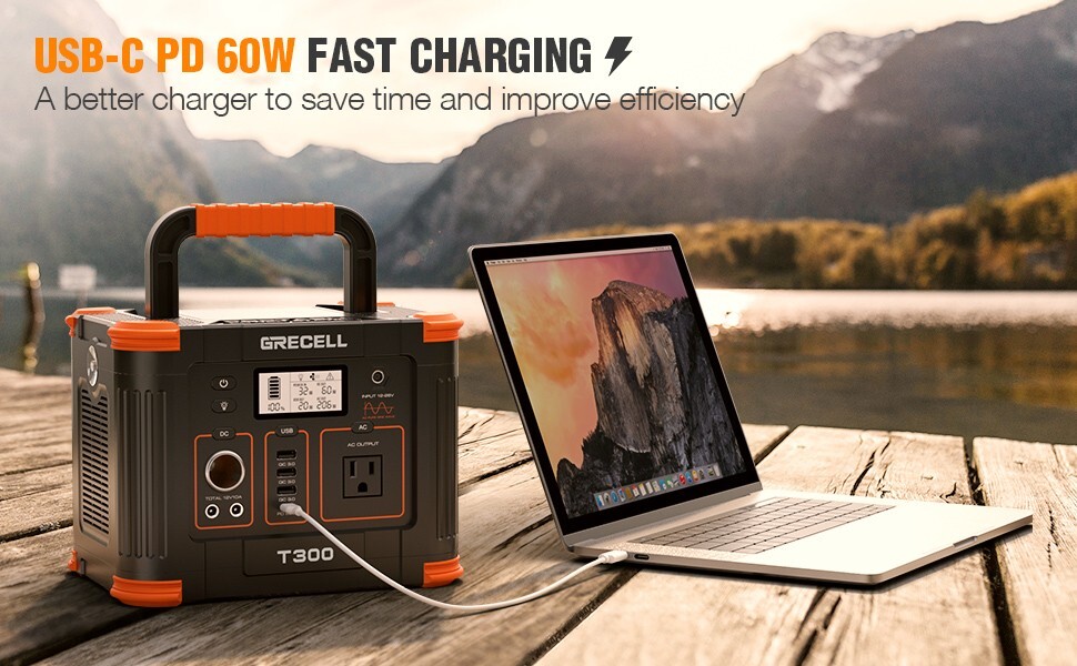 GRECELL 300W Portable Power Station Solar Generator Backup Battery RV Camping