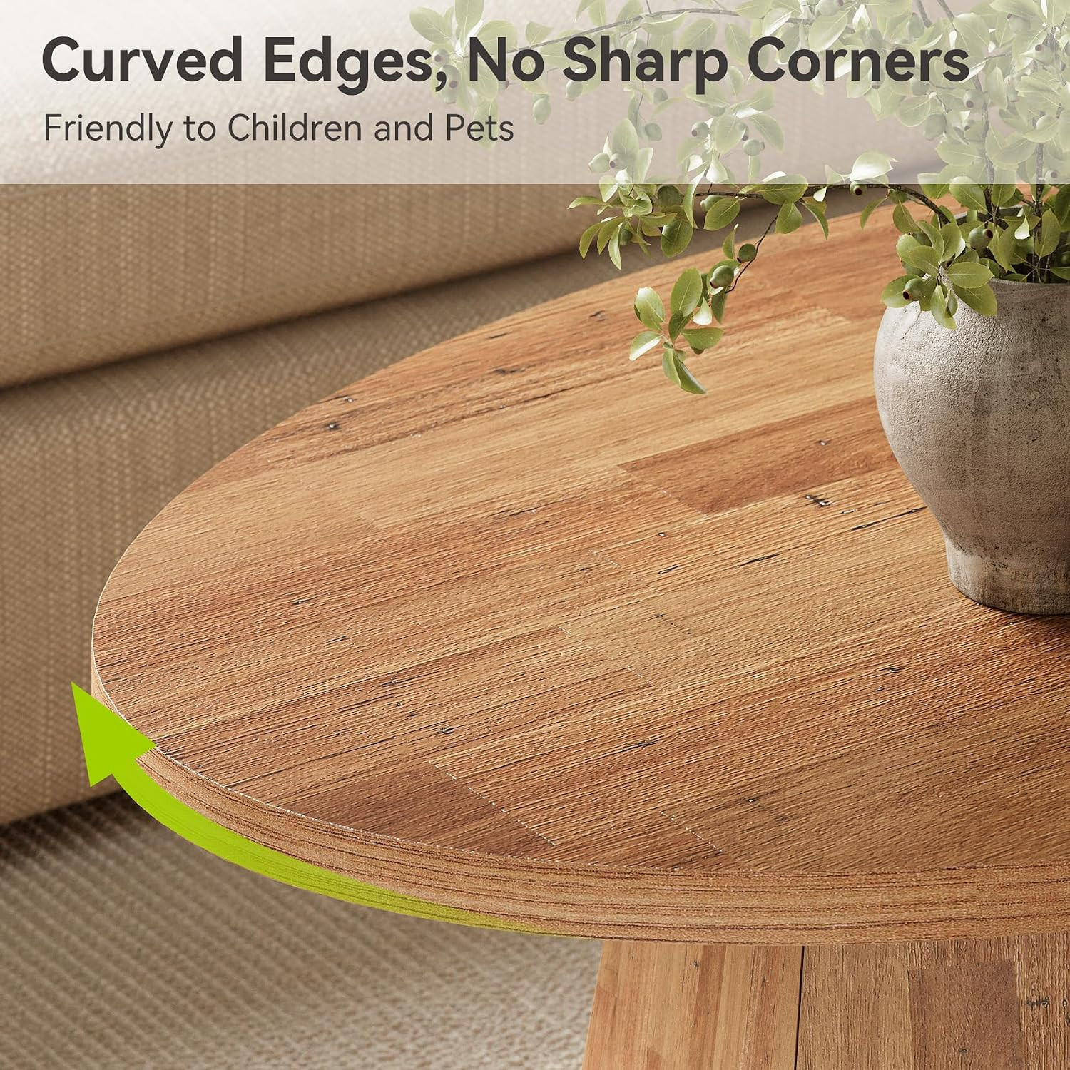 Modern 47-Inch Oval Coffee Table with Polygonal Base, Child-Friendly Design