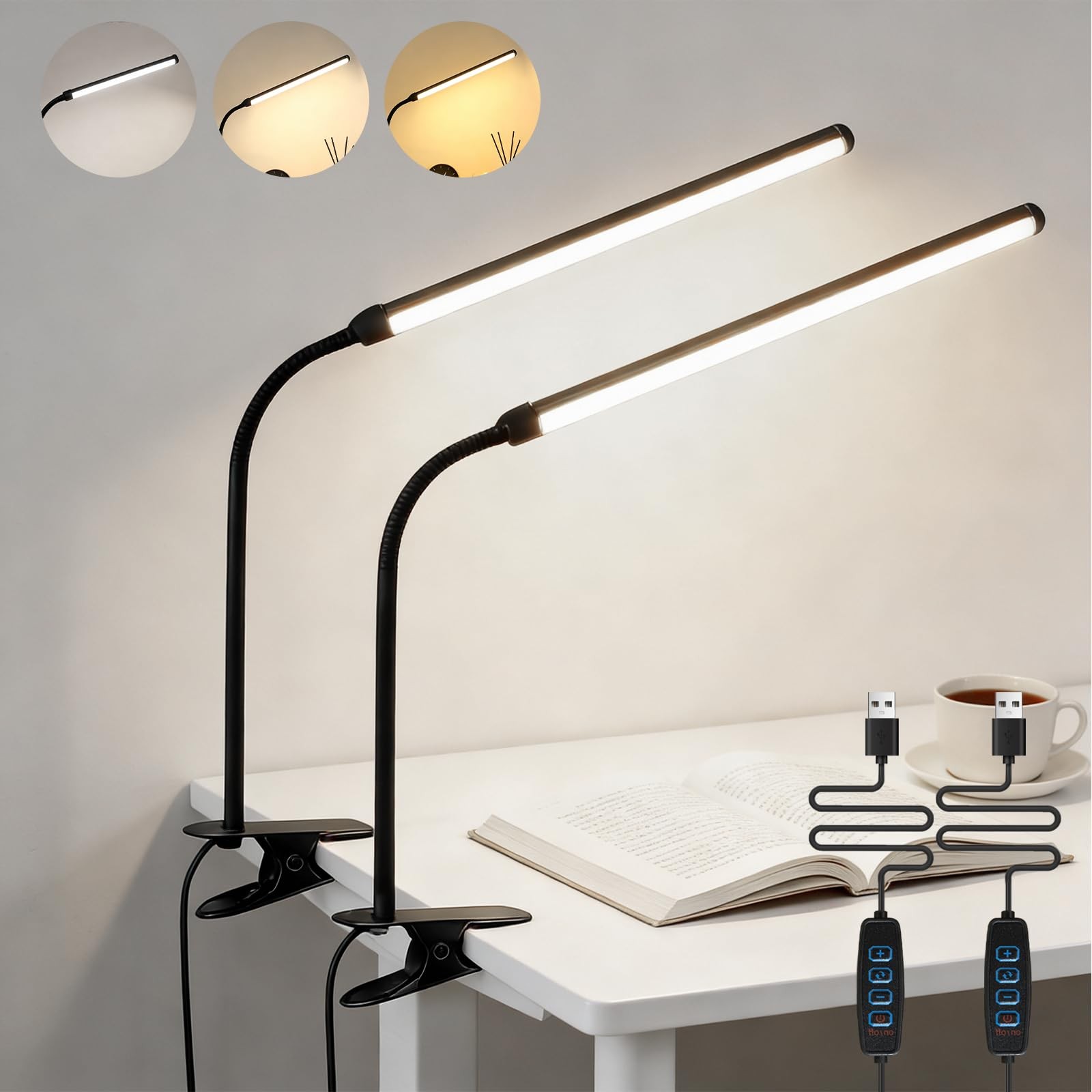 2 Pack Desk Lamp with Clamp,Eye-Friendly Clip on Lights for Home Office Study…