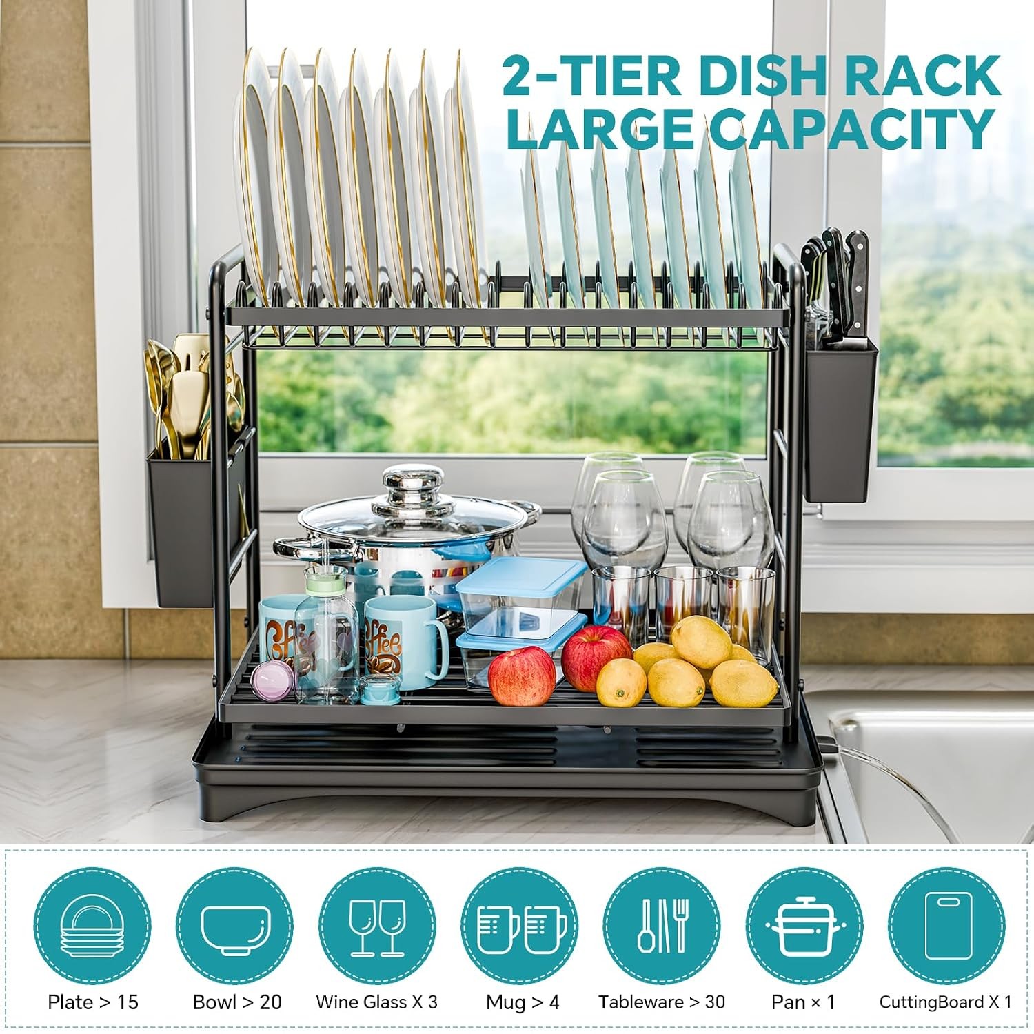 Simple Trending Dish Rack, Dish Drying Rack 2 Tier, Stainless Steel Dish Drainer