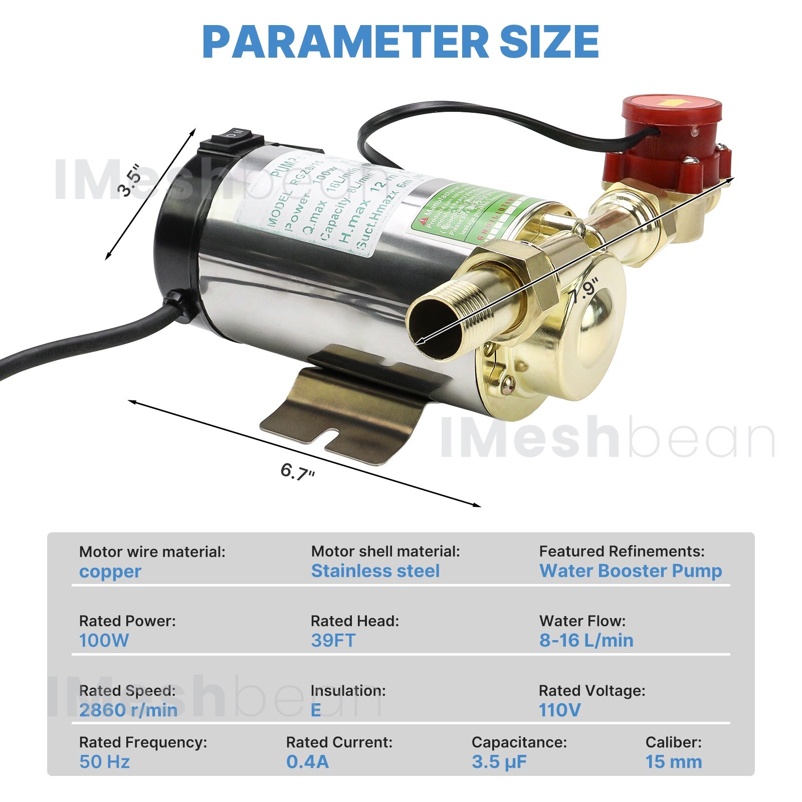 100W 110V Household Booster Pump Automatic Boost Water Pressure Pump for Shower