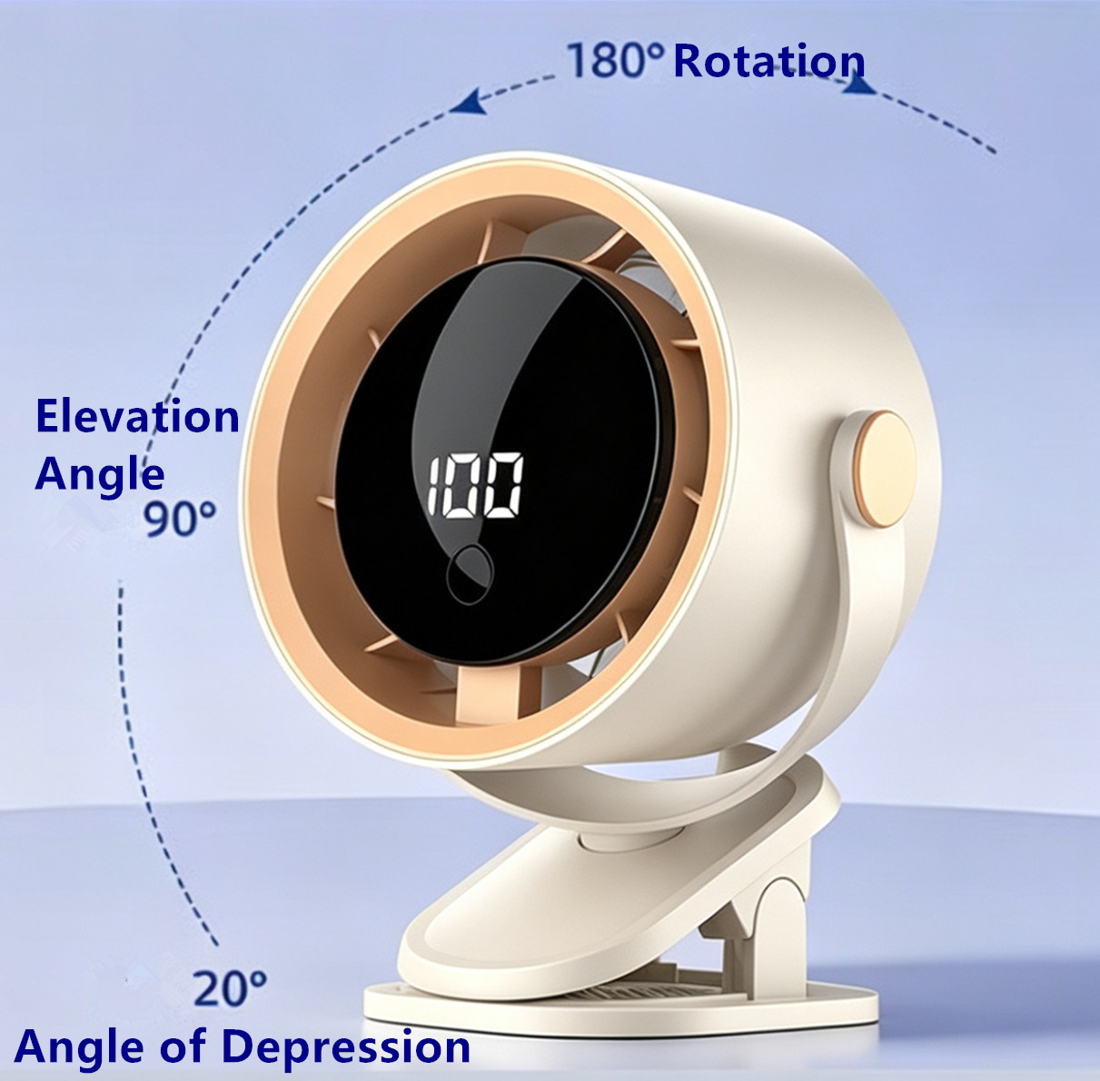 NEW Clip-On USB Desktop Small Fan, Stepless Speed Adjustment with LED display
