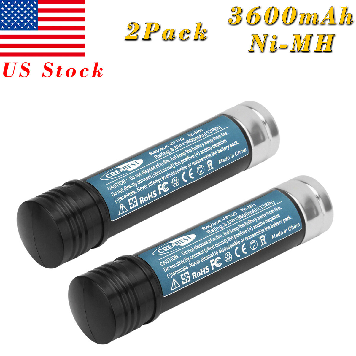 2Pcs 3.6V 3.6AH Ni-MH Battery for Black & Decker VP100 VP105 VP110 VP130 VP143