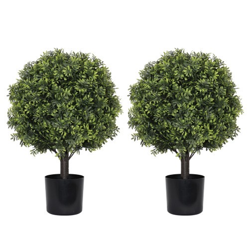 22in Artificial Topiary Boxwood Ball Trees Faux Evergreen Potted Shrubs,2pcs/set